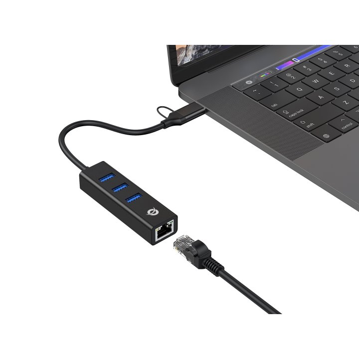 Adaptador Usb A Gigabit Ethernet Rj45 Conceptronic Con Hub Usb 3.0 3 Puertos Y Adaptador Usb-c