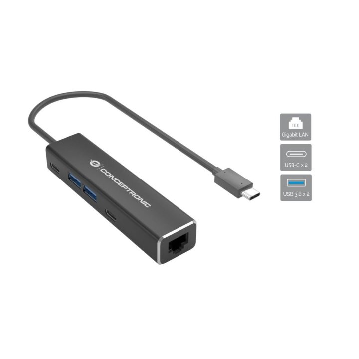Adaptador De Red Usb-c A Gigabit Ethernet Rj45 Conceptronic Con Hub Usb 3.2 2 Usc-c 2p Usb-a