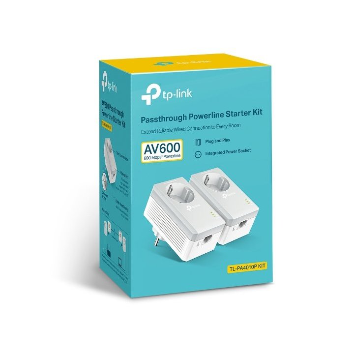 Homeplug Tp-link Powerline 500mb Pa4010pkit 1p Ethernet Pass-through Kit De 2 Unidades Soporta Multiples Iptv Streams