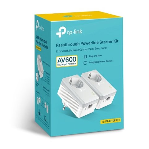 Homeplug Tp-link Powerline 500mb Pa4010pkit 1p Ethernet Pass-through Kit De 2 Unidades Soporta Multiples Iptv Streams