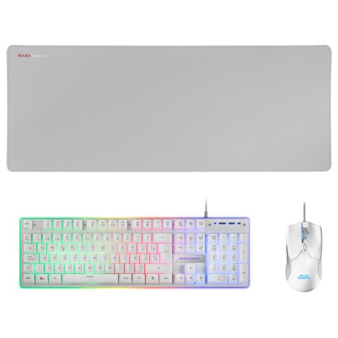 Teclado Mouse Y Alfombrilla Mars Gaming Mcpx White Telcado Hibrido H-mech Mouse Ultra Ligero 10k Y Alfombrilla Xxl