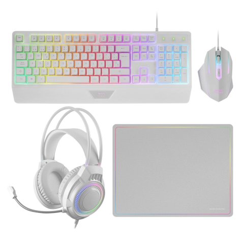 Teclado Mouse Headset Y Alfombrilla Mars Gaming Mcp124prowes H-mech Rgb 3200dpi Blanco