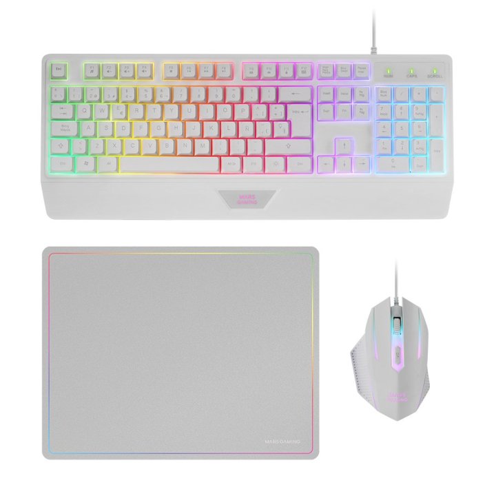 Teclado Mouse Y Alfombrilla Mars Gaming Mcp124wfr Frances Rgb H-mech, Mouse Huano Rgb 3200dpi, Alfombrilla  360*260mm White