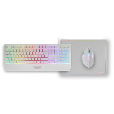 Teclado Mouse Y Alfombrilla Mars Gaming Mcp124wfr Frances Rgb H-mech, Mouse Huano Rgb 3200dpi, Alfombrilla  360*260mm White