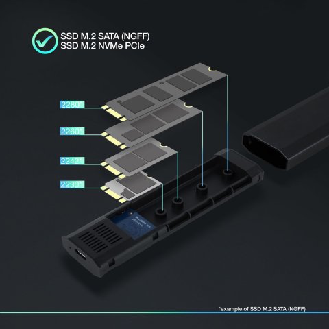 Caja Externa M.2 Usb-c Tooq Tqe-2223b Para M.2 Ngff nvme Usb 3.1 Gen2 Negro
