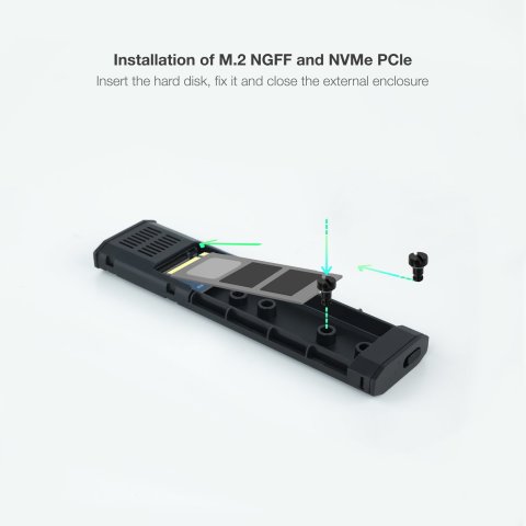 Caja Externa M.2 Usb-c Tooq Tqe-2223b Para M.2 Ngff nvme Usb 3.1 Gen2 Negro