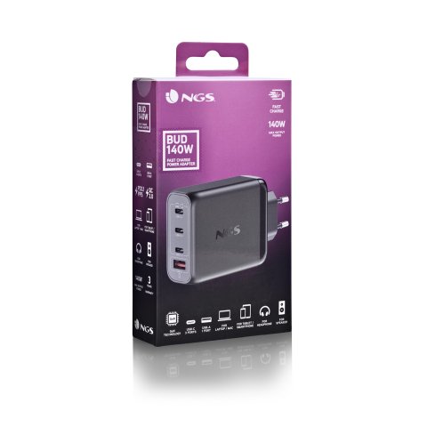 Cargador De Pared Ngs Bud 140w Gan 3xusb-c 1xusb-a