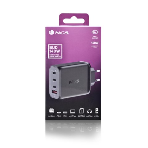 Cargador De Pared Ngs Bud 140w Gan 3xusb-c 1xusb-a