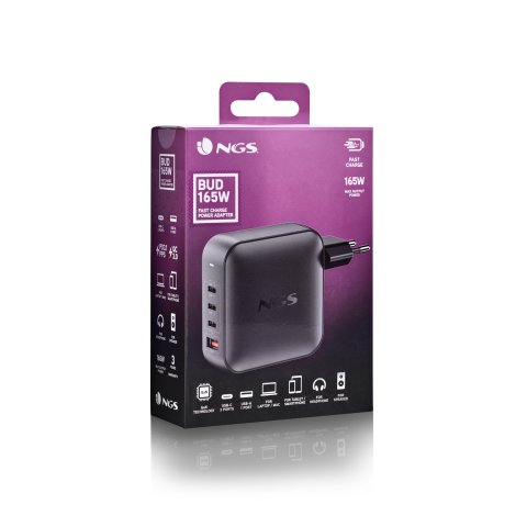 Cargador De Pared Ngs Bud 165w Gan 3xusb-c 1xusb-a