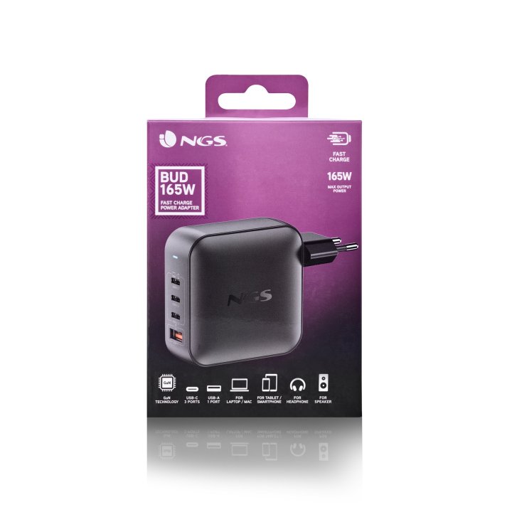 Cargador De Pared Ngs Bud 165w Gan 3xusb-c 1xusb-a