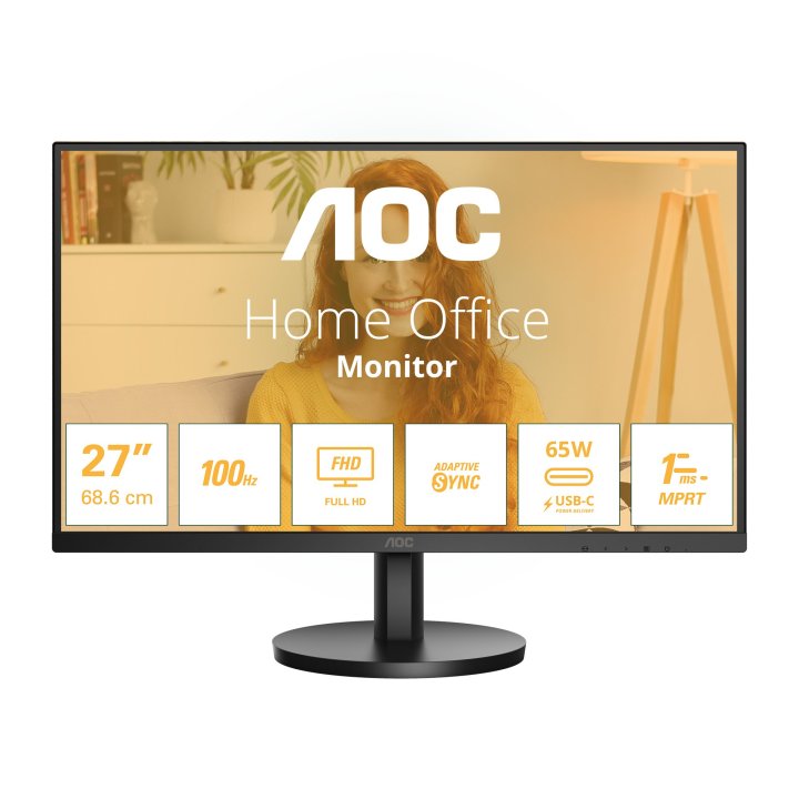 Monitor 27" Usb-c Hdmi Aoc 27b3ca2 Ips Fhd 1ms 100hz 2x2w Vesa 100x100 Color Negro