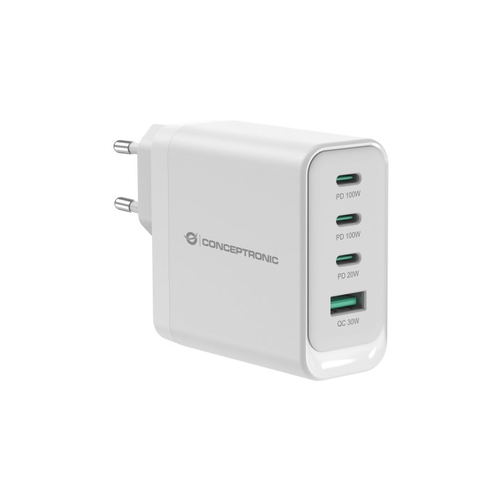 Cargador De Pared Quick Charge 3.0 Pd  Pps 3 Puertos Usb-c 1 Puerto Usb-a Conceptronic Althea 100w 