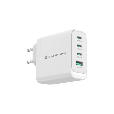 Cargador De Pared Quick Charge 3.0 Pd  Pps 3 Puertos Usb-c 1 Puerto Usb-a Conceptronic Althea 100w 