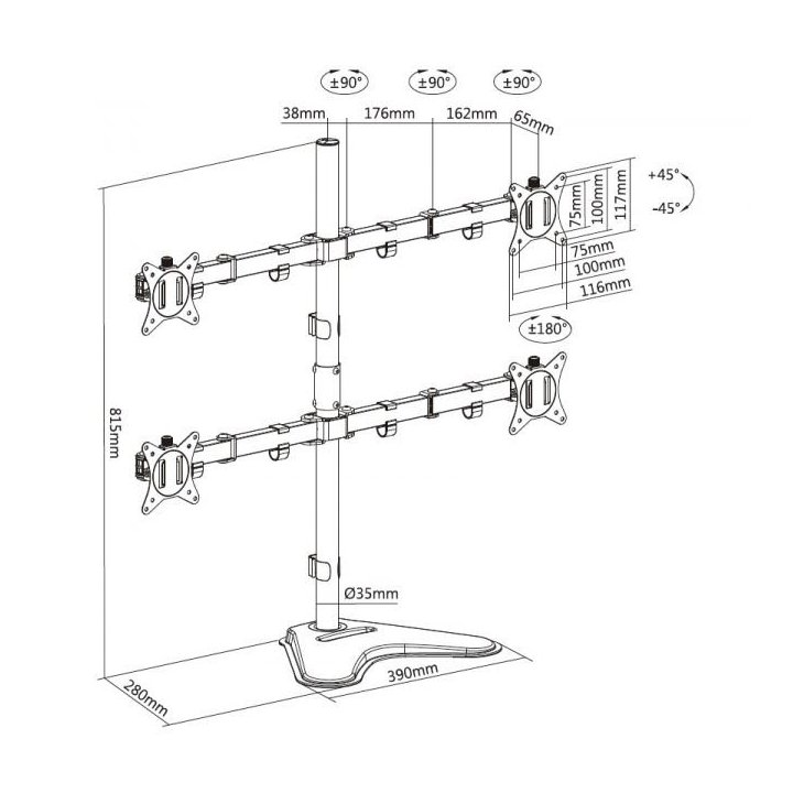 Soporte De Mesa Con Base Equip 650127 Para 4 Pantallas 17"-32" Doble Brazo Articulado Vesa Standard Hasta 9kg