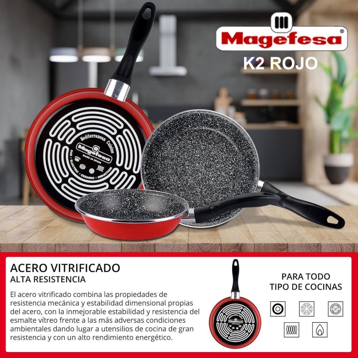 Sarten Magefesa K2 Rojo 24-26-28 Lote Acero...