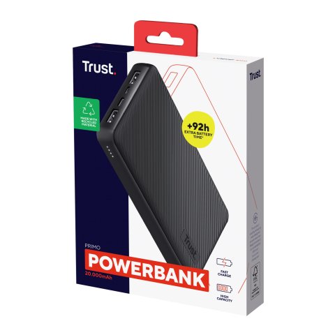 Powerbank Universal Trust 24676 Primo 20000mah Color Negro Input Micro Usb Y Usb-c Out 2 Usb-a 1 Usb
