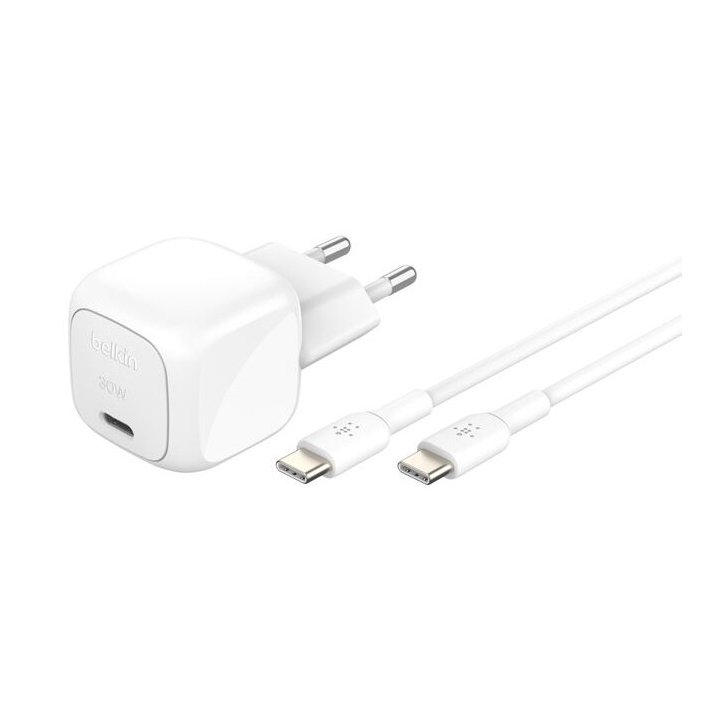 Cargador De Pared Belkin Wca008kq1mwh-b6 Boost Charge Usb-c 30w Blanco Cable 1m Usb-c 
