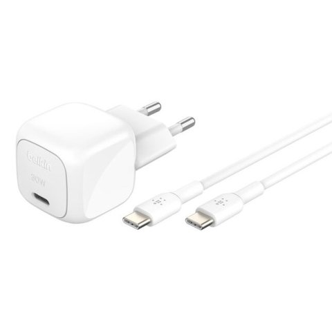 Cargador De Pared Belkin Wca008kq1mwh-b6 Boost Charge Usb-c 30w Blanco Cable 1m Usb-c 