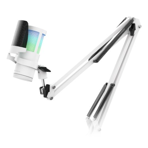 Micrófono De Estudio Profesional Mars Gaming Mmicscw Adc 192khz 24bit Brazo Mecanico Filtro Pop Argb Blanco