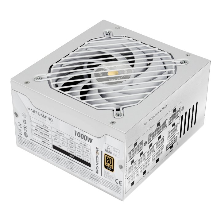 Fuente De Alimentacion Mars Gaming 1000w Modular Atx 3.1 80+ Gold 140mm Silent Blanco