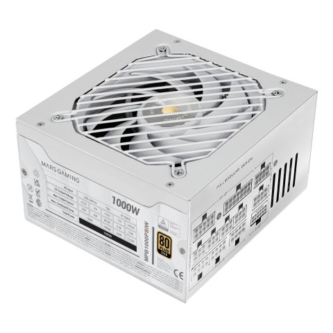 Fuente De Alimentacion Mars Gaming 1000w Modular Atx 3.1 80+ Gold 140mm Silent Blanco