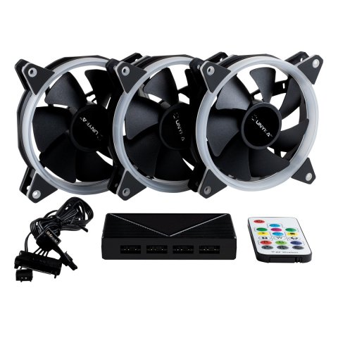 Kit 3xventilador Interno Unyka Candy 120mm Anillo Argb Led 7 Aspas 1500rpm Con Mando A Distancia