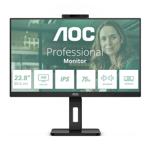Monitor 24" Dp Hdmi Aoc 24p3qw Ips Fhd 1ms 75hz 2x5w Webcam Hub Usb Vesa 100x100 Negro