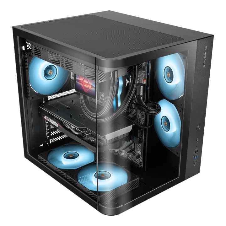 Caja Atx Semitorre Mars Gaming Mccurv Negro Cristal Templado Continuo Gpu Max. 334mm 1x3.5 2x2.5 