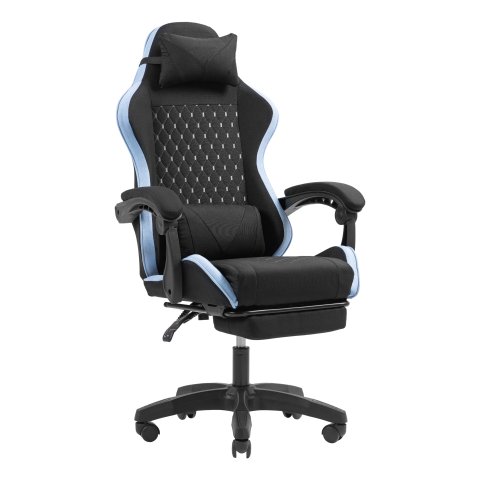 Silla Gamer Mars Gaming Mgcxfgrbl Negra Y Azul Reclinable Reposabrazos Ajustable Reposapies Cojines Acabado  Textil