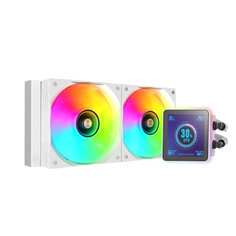 Sistema De Refrigeracion Liquida Mars Gaming Mlvisionpro240 Blanco 2x120mm Argb Tpd 500w Lcd Intel Y Amd