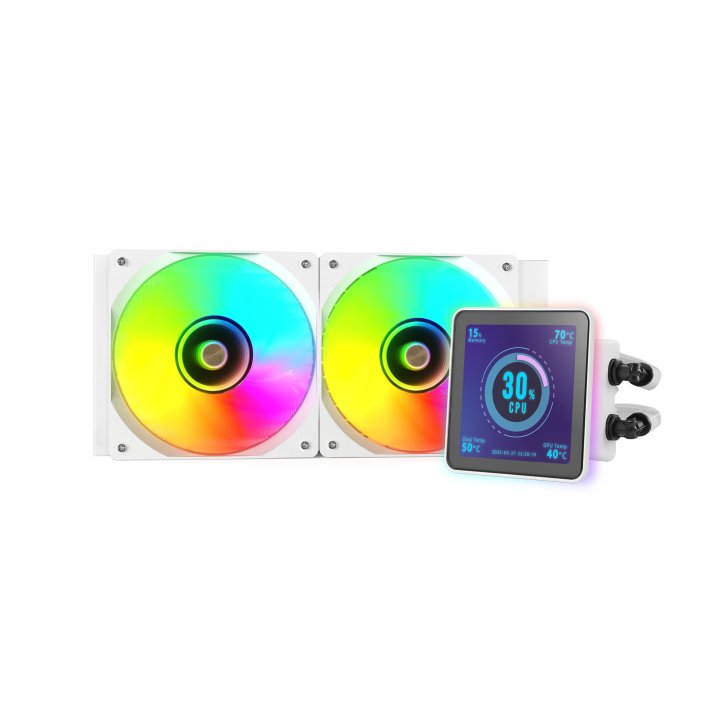 Sistema De Refrigeracion Liquida Mars Gaming Mlvisionpro240 Blanco 2x120mm Argb Tpd 500w Lcd Intel Y Amd