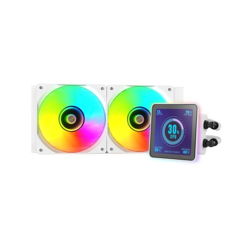 Sistema De Refrigeracion Liquida Mars Gaming Mlvisionpro240 Blanco 2x120mm Argb Tpd 500w Lcd Intel Y Amd