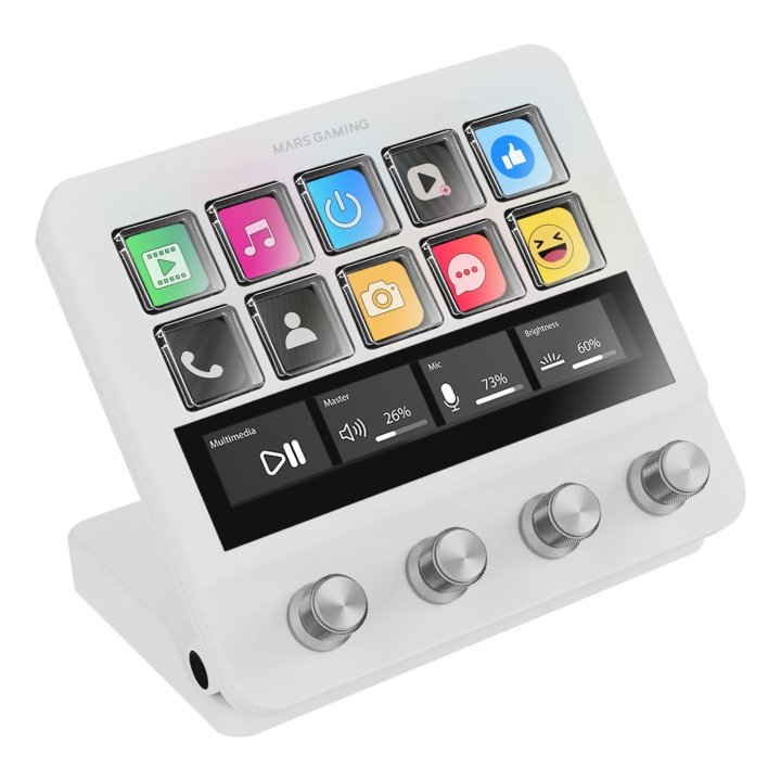 Control Deck Pro Mars Gaming Msdpro 10 Teclas Lcd Pantalla Tacil Extendida 4 Diales Multifuncion Blanco