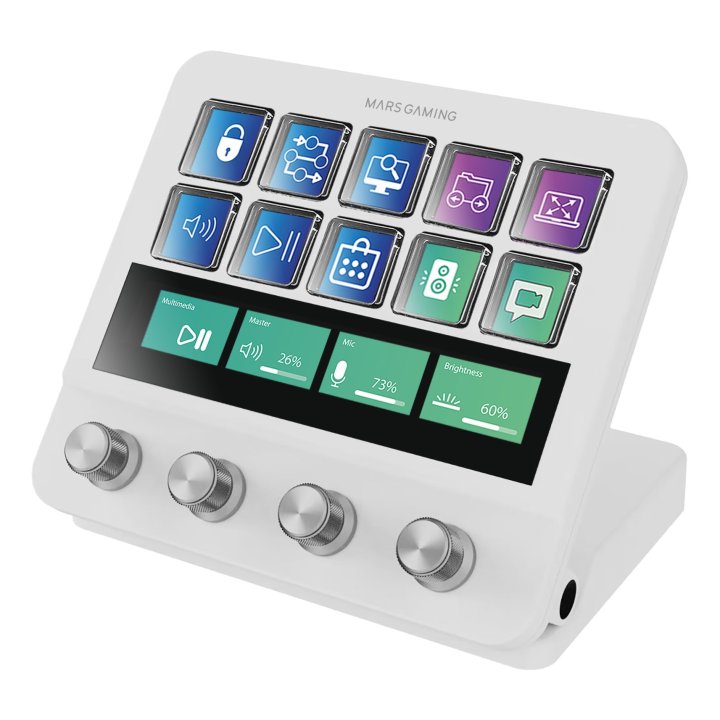 Control Deck Pro Mars Gaming Msdpro 10 Teclas Lcd Pantalla Tacil Extendida 4 Diales Multifuncion Blanco