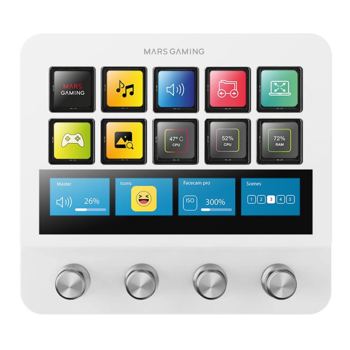 Control Deck Pro Mars Gaming Msdpro 10 Teclas Lcd Pantalla Tacil Extendida 4 Diales Multifuncion Blanco