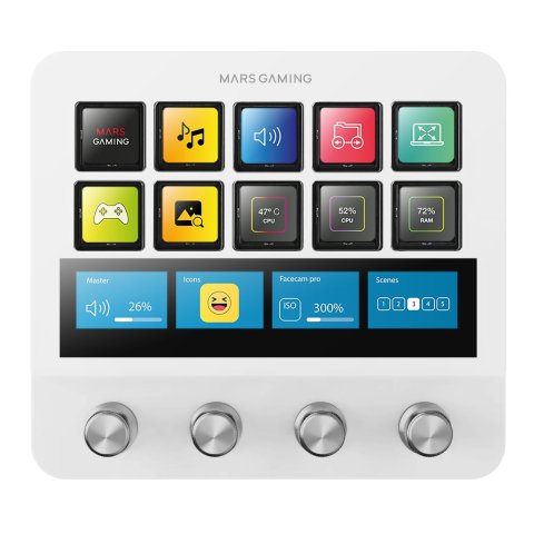 Control Deck Pro Mars Gaming Msdpro 10 Teclas Lcd Pantalla Tacil Extendida 4 Diales Multifuncion Blanco