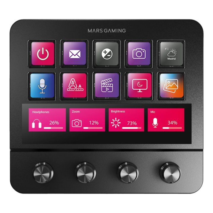 Control Deck Pro Mars Gaming Msdpro 10 Teclas Lcd Pantalla Tacil Extendida 4 Diales Multifuncion Negro