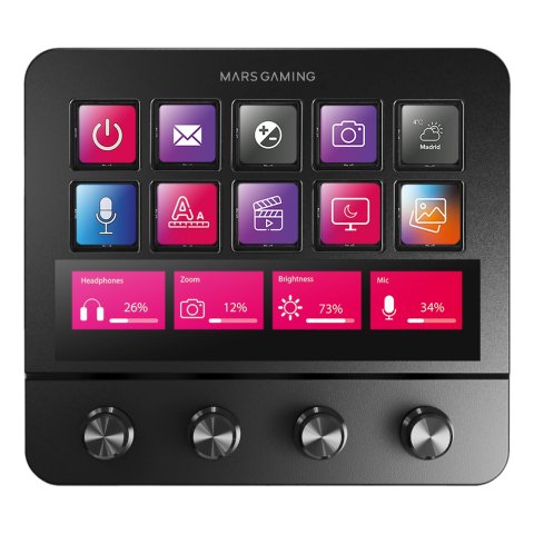 Control Deck Pro Mars Gaming Msdpro 10 Teclas Lcd Pantalla Tacil Extendida 4 Diales Multifuncion Negro