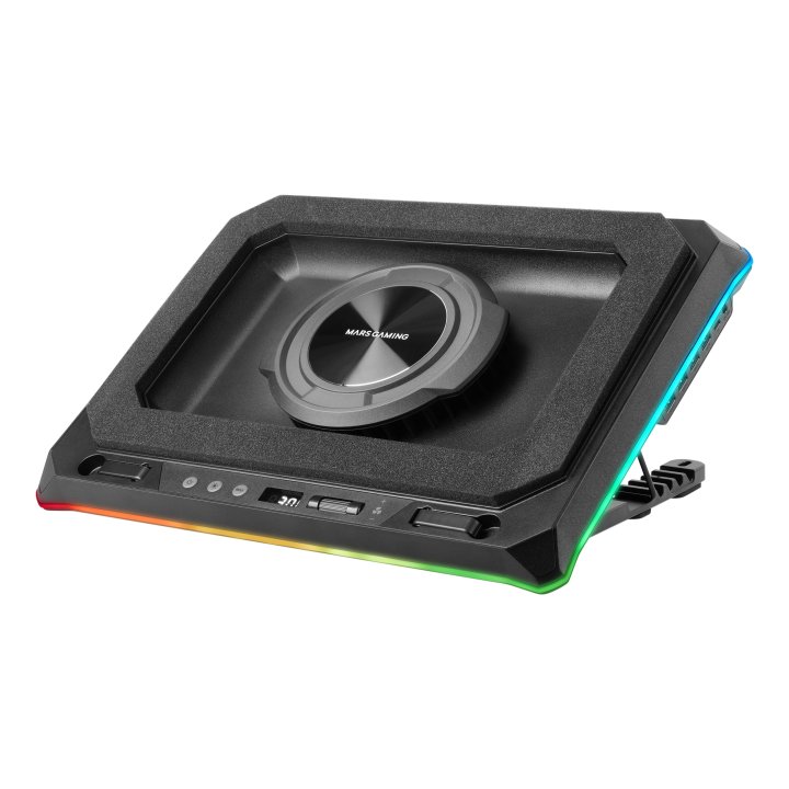 Base De Refrigeracion Para Portatiles Mars Gaming Mnbcultra Con Soporte De Movil Rgb Hub Usb Hasta 18"