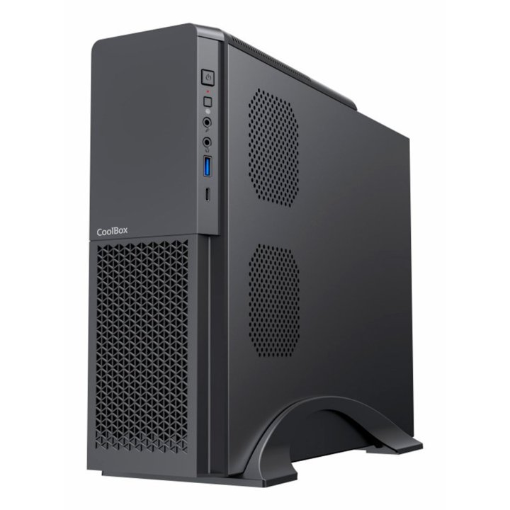 Caja Microatx Slim Coolbox T313 1x 3.5″ 2x2.5″ Gpu 225max Low Profile  Fuente 500gr-s Negro
