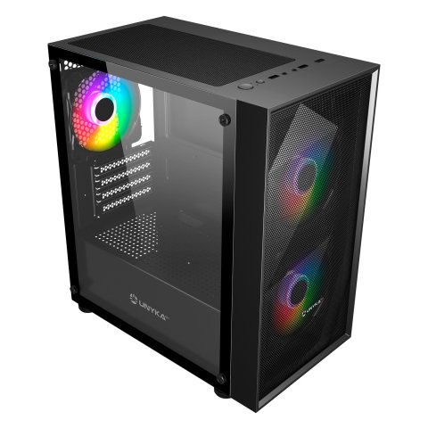 Caja Micro Atx Unyka Mir B200 Black Vidrio Templado Lateral 3vent Argb De140mm 3,5"   2,5"          2 X Usb 3.0