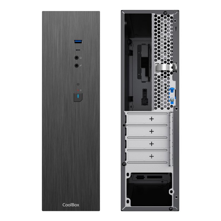 Caja Microatx Slim Coolbox T370-bz 2x2.5″ Gpu 251max Low Profile  Fuente 300sbz 80+ Bronze
Negro