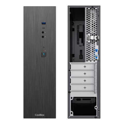 Caja Microatx Slim Coolbox T370-bz 2x2.5″ Gpu 251max Low Profile  Fuente 300sbz 80+ Bronze
Negro