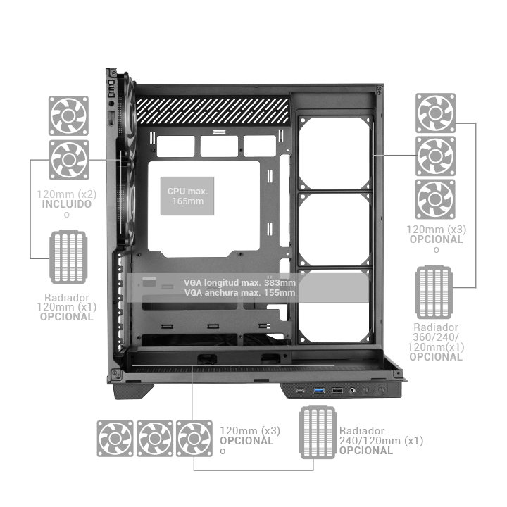 Caja Atx Semitorre Gaming Mars Gaming Mc3gfpro...