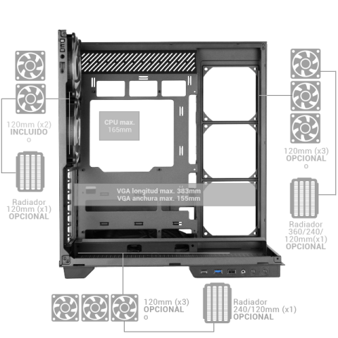 Caja Atx Semitorre Gaming Mars Gaming Mc3gfpro...
