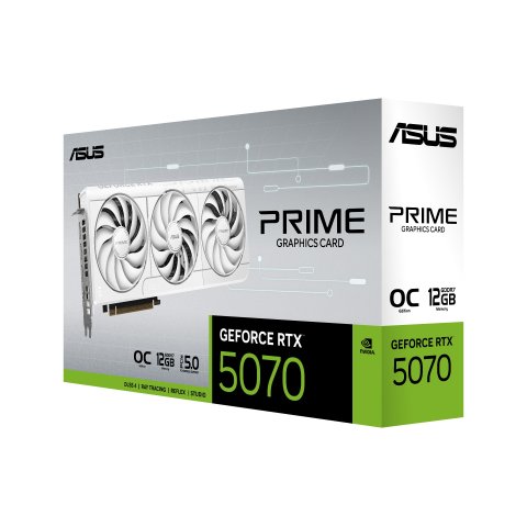 Vga Asus Geforce Prime Rtx 5070 Oc 12gb Ddr7 3xdp 1xhdmi 2557 Mhz Cuda 6144 192bit Tri Fan Blanco