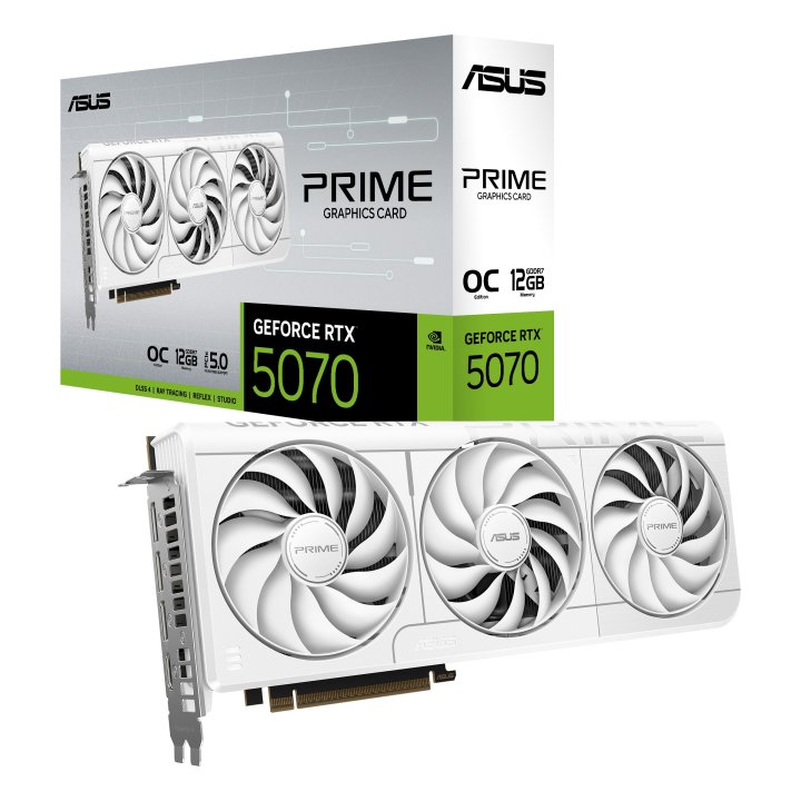 Vga Asus Geforce Prime Rtx 5070 Oc 12gb Ddr7 3xdp 1xhdmi 2557 Mhz Cuda 6144 192bit Tri Fan Blanco