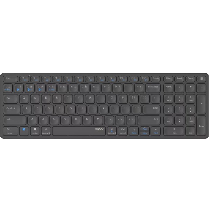 Teclado Rapoo Wireless Y Bluetooth E9700m Portugues 2.4ghz Bt 3.0 5.0 Diseño Ultrafino Bateria Azul Base Aluminio Multi Mode