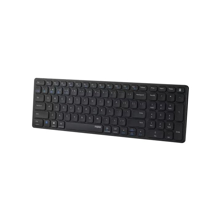 Teclado Rapoo Wireless Y Bluetooth E9700m Portugues 2.4ghz Bt 3.0 5.0 Diseño Ultrafino Bateria Azul Base Aluminio Multi Mode