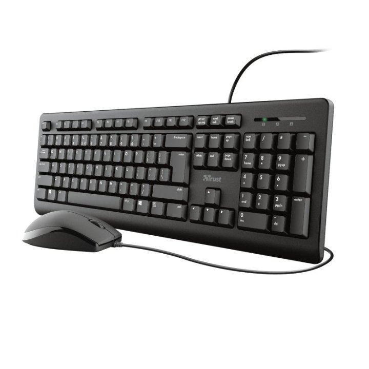 Teclado Y Mouse Trust Tkm-250 Silencioso Resistente A La Caida De Liquidos Cable 1.8m 23977